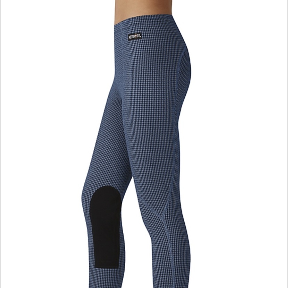 Kerrits Fleece Lite Riding Tights Girls Medium Blue Houndstooth Print